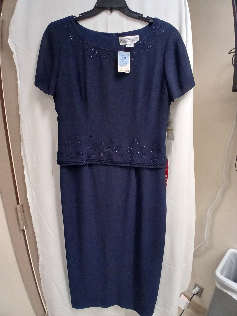 St. John Navy Blue Embellished Short Sleeve Skirt Set